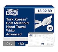 Tork Xpress Advanced Paper Hand Towels H2 M-fold White 2 Ply 130289 180 Sheets Pack of 21
