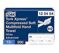 Tork Xpress Compressed Soft Multifold Hand Towels White H2, Advanced, 2-ply, M-fold, Large, 12 x 200 Sheets, 120454