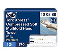 Tork Xpress Compressed Premium Paper Hand Towels H2 M-fold White 2 Ply 100888 170 Sheets Pack of 12