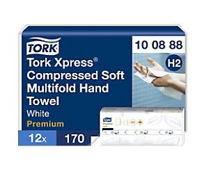 Tork Xpress Compressed Premium Paper Hand Towels H2 M-fold White 2 Ply 100888 170 Sheets Pack of 12