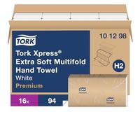 Tork Xpress Extra Soft Multifold Hand Towel White with Blue Leaf H2, Premium, 4-Panel, High Performance, Absorbent, 2-Ply, 16 X 94 Sheets, 101298
