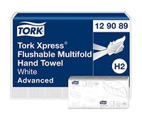 Tork Xpress Flushable Multifold Hand Towels 129089 - H2 Advanced Folded Paper Towels for Dispenser - Absorbent, Tear Resistant, 2-Ply, White - 21 x 200 Sheets