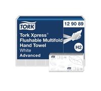 Tork Xpress Flushable Multifold Hand Towels 129089 - H2 Advanced Folded Paper Towels for Dispenser - Absorbent, Tear Resistant, 2-Ply, White - 21 x 200 Sheets