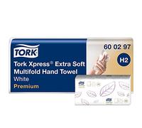 Tork Xpress Multifold Hand Towels, White, Extra Soft, 7 packs of 100 sheets each, Compatible with Tork H2 Systems (600297)