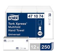 Tork Xpress Multifold Paper Hand Towels 471074 - H2 Universal Interfolded Hand Towels for Dispenser - Economic, 1-Ply, White - 12 x 250 Sheets