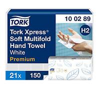 Tork Xpress Premium Paper Hand Towels H2 M-fold White 2 Ply 100289 150 Sheets Pack of 21