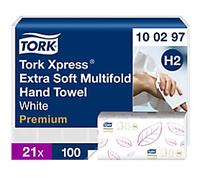 Tork Xpress Premium Paper Hand Towels H2 M-fold White 2 Ply 100297 100 Sheets Pack of 21