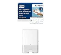 Tork Xpress Soft Multifold Hand Towels Premium 100288 & Tork Xpress Multifold Hand Towel Wall Mounted Dispenser White 552000, H2 Premium Paper Hand Towels and Wall Mounted Dispenser Bundle