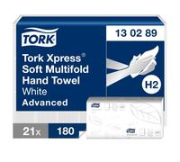 Tork Xpress Soft Multifold Paper Hand Towels White H2, Advanced, 2-ply, Absorbent, 21 x 180 hand towels, 130289