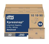 Tork Xpressnap White Dispenser Napkin N4, 2-ply, 1/2 Fold, One-at-a-Time Dispensing, 32 x 250, 8.5" x 6.5", 101990