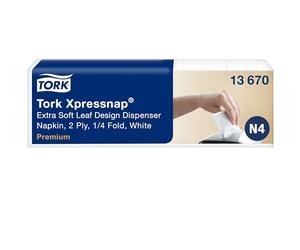 Tork Xpressnap® White Leaf Design Extra Soft Dispenser Napkin N4, 1/4 fold, 2 ply, 500 Napkins, 10.7cm x 16.5cm Each, 13670