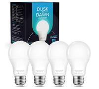 Torkase Dusk to Dawn Light Bulbs, 13W E27 Led Light Sensor Bulb 100W Equivalent, 6000K Cool White Auto On/Off Dusk Till Dawn Bulbs for Outdoor Garage Awning Light, 4 Pack