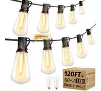Torkase Outdoor String Lights Mains Powered,120FT/36M Garden Festoon Lights with 62 Shatterproof ST38 Plastic LED Edison Bulbs Waterproof for Outside Patio Pergola Gazebo Décor Wedding Cafe