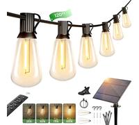 Torkase Solar Festoon Lights Outdoor, 120FT Solar String Lights Waterproof with 50+2 Shatterproof LED Bulbs, Remote Control Timer, Garden Lights with 3 Modes, Battery Operated, for Patio Fence Camping