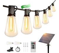 Torkase Solar Festoon Lights Outdoor, 35FT Solar String Lights Waterproof with 15+2 Shatterproof LED Bulbs, Remote Control Timer, Garden Lights with 3 Modes, Battery Operated, for Patio Fence Camping