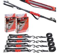 TorkStrap M500 | 14' x 1'' Self Tensioning Tie Down Straps - Automatically Adapt to Load Shifts - 1500LB Break Strength - Pull Alternative to Ratchet Straps - Integrated Soft Loops & Hooks (4-PK)