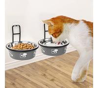 Torlam Elevated Cat Bowls, Wall Mounted Cat Food Dish, Raised Cat Food and Water Bowls, Stainless Steel Elevated Pet Bowls with Stand, Nonslip No Spill Pet Feeding Bowls (2 Packs) (Grey)