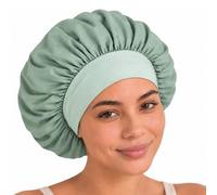 TORLAND Bonnet Sleep Cap Made from 100% Tencel™ - Protects Hair from frizz & Breakage Without Heat Build-up | Breathable Vegan Silk Bonnet with Adjustable Elastic Band (Green, Large)