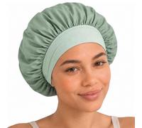 TORLAND Bonnet Sleep Cap Made from 100% Tencel™ - Protects Hair from frizz & Breakage Without Heat Build-up | Breathable Vegan Silk Bonnet with Adjustable Elastic Band (Green, Regular)