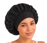 TORLAND Bonnet Sleep Cap Made from 100% Tencel™ - Protects Hair from frizz & Breakage Without Heat Build-up | Breathable Vegan Silk Bonnet with Adjustable Elastic Band (Black, Large)
