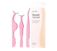 TORMEN Eyelash Tweezers Set 3 Pcs Stainless Steel Lash Applicator Tool Kit for Women False Curved Straight and Comb Tweezers for Eyebrow Trimming Makeup Beauty Care (Pink)