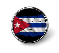 Torn Broken Cuba Flag Round Metal Badge Lapel Pin,Stylish Patriotic Pattern Button Brooch Decorative Badges for Men Women