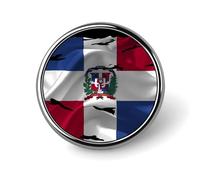 Torn Broken Dominican Republic Flag Round Metal Badge Lapel Pin,Stylish Patriotic Pattern Button Brooch Decorative Badges for Men Women