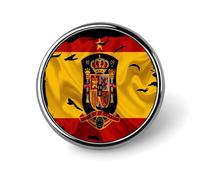 Torn Broken Spain Spanish Flag Round Metal Badge Lapel Pin,Stylish Patriotic Pattern Button Brooch Decorative Badges for Men Women