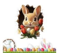 Torn Easter Rabbit Sticker - Funny Ripped Decal with Broken Wall Effect | Easter Toilet Cover Sticker - for Spring Garden Home Interior Party Holiday