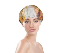 Torn Quilt Fabrics Bow Orange Yellow Prints Shower Cap Double Layer Lined Waterproof Bathing Shower Hat