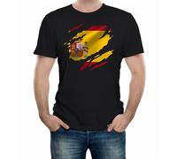 Torn Spain Flag Men's T-Shirt Spanish Madrid Country National Football Black