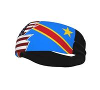 Torn Style American and The Democratic Republic of The Congo Flags Headbands Men Women Non Slip Wicking Sports Sweatband for Gym Basketball Yoga Hairbands