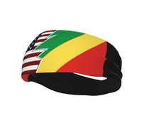 Torn Style American and The Republic of The Congo Flags Headbands Men Women Non Slip Wicking Sports Sweatband for Gym Basketball Yoga Hairbands