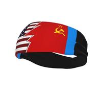 Torn Style American and The Russian Soviet Federative Socialist Republic Flags Headbands Men Women Non Slip Wicking Sports Sweatband for Gym Basketball Yoga Hairbands
