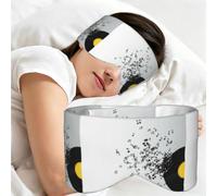 Torn Vinyl Record and Musical Notes Flying in The Air, Sleep Mask for Home Travel, Full Eye Covers Light Blocking Eye Mask Sleep Eye and Ear Muffs