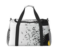 Torn Vinyl Record and Musical Notes Flying in The Air, Sports Duffels, Handheld Crossbody Sports Luggage Bag, Large Capacity Travel Bag for Women and Men