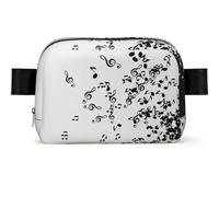 Torn Vinyl Record and Musical Notes Flying in The Air, Square Waist Bag Travel Bum Bag Casual Chest Bag Fanny Pack for Men Women
