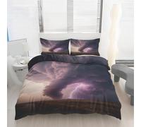 Tornado Duvet Cover King Size, Purple Lightning Print Bedding Set, Soft Microfiber Disaster Comforter Cover with 2 Pillowcases, with Zipper Closure & Corner Ties H187y