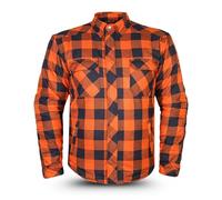 Tornado Impact Men’s Lined Motorcycle Shirt - CE Level 2 Armored Flannel Jacket - Water-Resistant Aramid Protection - Stylish Biker Riding Shirt (UK, Alpha, 4XL, Regular, Regular, Orange-Black)