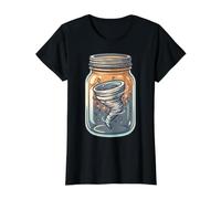 Tornado in A Jar Storm Weather Meteorology Whimsical Art Value Graphic T-Shirt, Women, Black, M