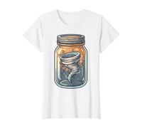 Tornado in A Jar Storm Weather Meteorology Whimsical Art Value Graphic T-Shirt, Women, White, XS
