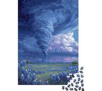 Tornado over Bluebonnet Field 1000-Piece Adult Jigsaw Puzzle, 52x38cm/1000pcs, A Thoughtful Gift for A New Home; White Cardboard for Steady Handling