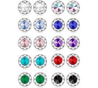 Tornito 10 Pairs Rhinestone Earrings Crystal Halo Stud Earrings for Dance Competitions Stage Opera Performance Wedding Party Multicolor Earrings Jewelry for Women Round Shaped 15mm, Copper Stainless