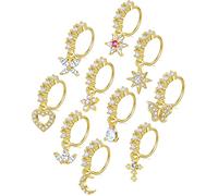 Tornito 10Pcs Dangle Nose Rings Hoop Butterfly Heart Moon Flower Star CZ Cartilage Earring Dangling Nose Body Piercing Jewelry 20G Silver Rose Gold Black Tone, Cubic Zirconia, cubic zirconia