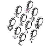 Tornito 10Pcs Dangle Nose Rings Hoop Butterfly Heart Moon Flower Star CZ Cartilage Earring Dangling Nose Body Piercing Jewelry 20G Silver Rose Gold Black Tone, Copper, cubic zirconia