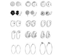 Tornito 15 Pairs Clip on Earrings 14K Gold Plated Chunky Flower Twist Knot Geometric Round Clip on Spring Hoops Earrings for Women Non-Pierced Fake Clip Earring Set Gold Silver Tone, Copper, No