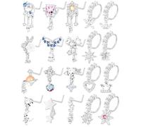 Tornito 20Pcs 20G Dangle Nose Rings Studs for Women L Shaped Dangling Nose Stud Hoop Butterfly Heart Moon Arrow Flower Star Bowtie CZ Dangling Nostril Body Piercing Jewelry with Charm Silver Gold Tone