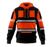 TORO ACTIVA Hi Vis Mens Pullover Hoodie Reflective Tape Safety 2 Tone Sweatshirt Multi Zipped Pockets High Viz Visibility Workwear Hoodie Sweatshirt (UK, Alpha, XL, Regular, Regular, Black Orange)