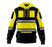 TORO ACTIVA Hi Vis Mens Pullover Hoodie Reflective Tape Safety 2 Tone Sweatshirt Multi Zipped Pockets High Viz Visibility Workwear Hoodie Sweatshirt (UK, Alpha, XL, Regular, Regular, Black Yellow)