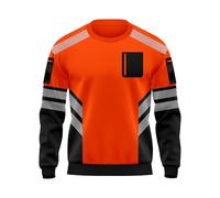 TORO ACTIVA Mens Hi Vis Pullover Zipped Pockets Crew Neck Sweatshirt Safety Work Wear Reflective Tape High Visibility Security Top S-2XL (UK, Alpha, L, Regular, Regular, Black Orange)